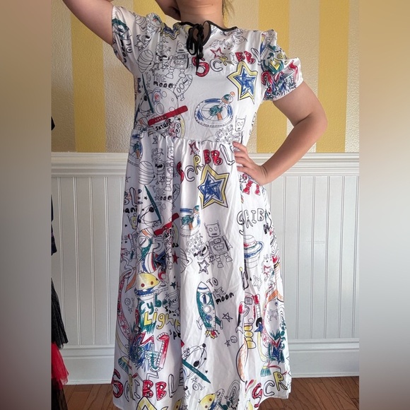 Colorful Robot Print Midi Dress - Picture 4 of 9